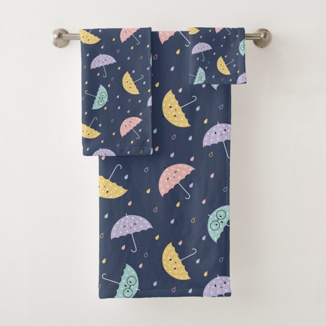 Ensemble de serviettes de bain Motif à parapluie C (En situation)
