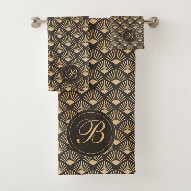 Ensemble De Serviettes De Bain Noir Art Déco Et Se (En situation)