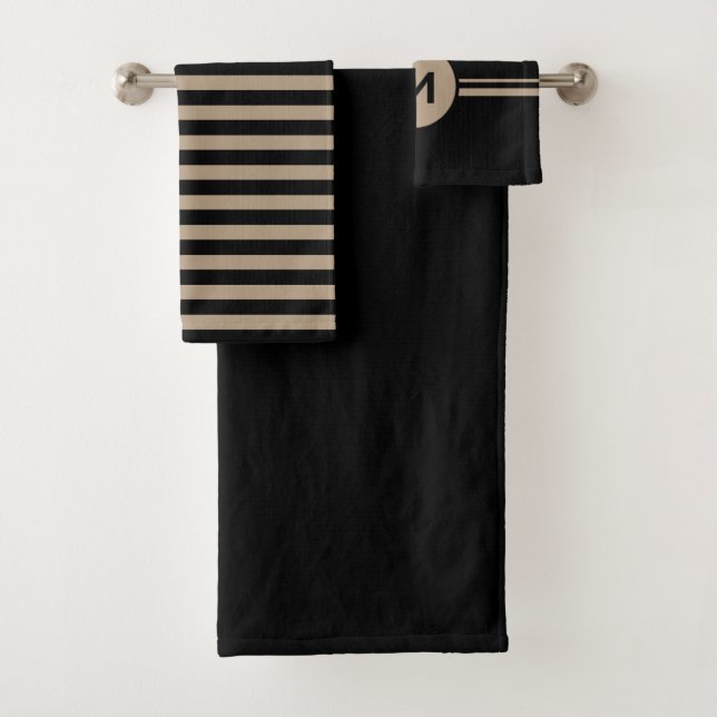 Ensemble de serviettes de bain Noir et Tan Solid e (En situation)