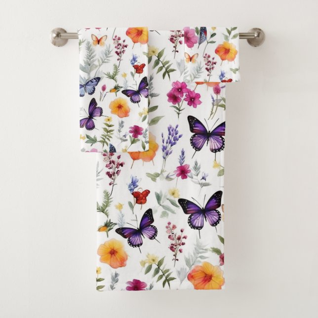 Ensemble de serviettes de bain Papillon Violet (En situation)