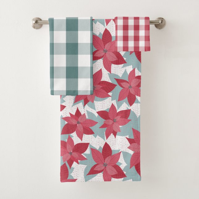 Ensemble de serviettes de bain Poinsettia de Noël  (En situation)