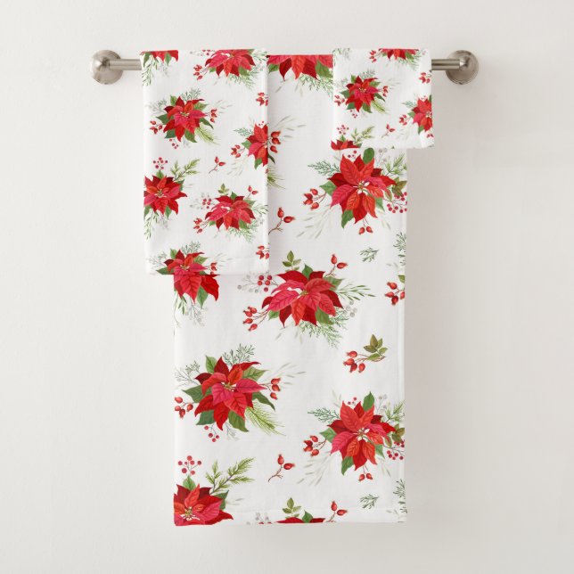 Ensemble de serviettes de bain Poinsettias (En situation)