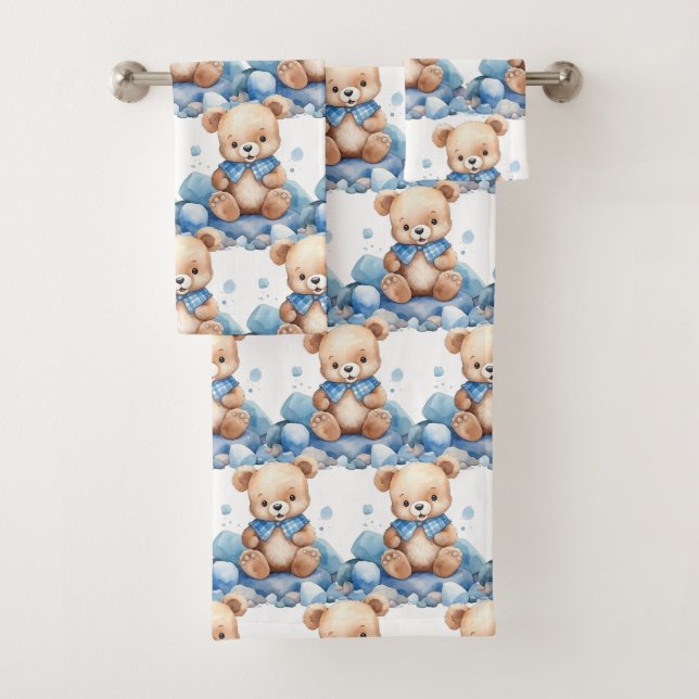 Ensemble de serviettes de bain pour garçon | Ours  (En situation)