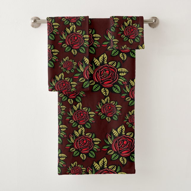 ensemble de serviettes de bain rose rouge (En situation)