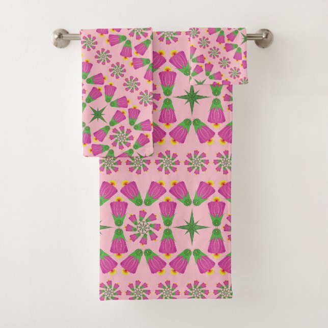 Ensemble de serviettes de bain roses Mandalas Flow (En situation)