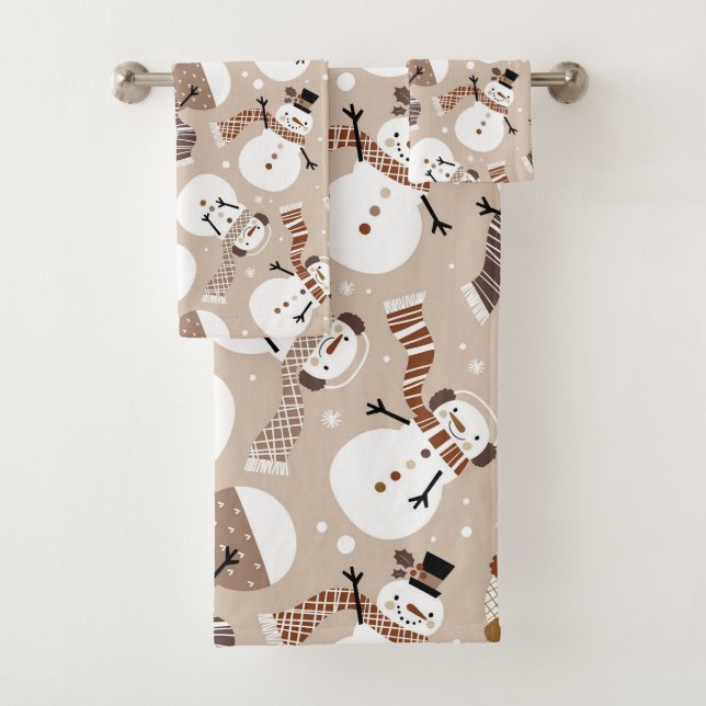 Ensemble de serviettes de bain Snowman de Noël (En situation)