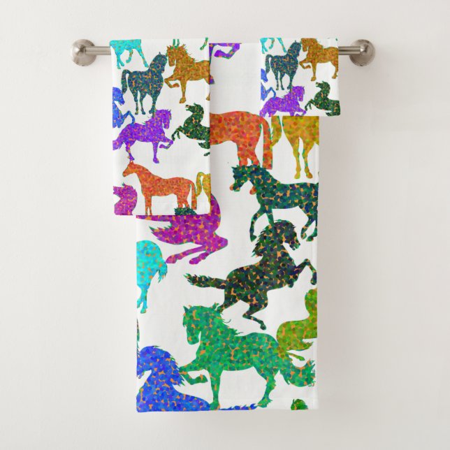 Ensemble de serviettes de bains Rainbow Horses (En situation)