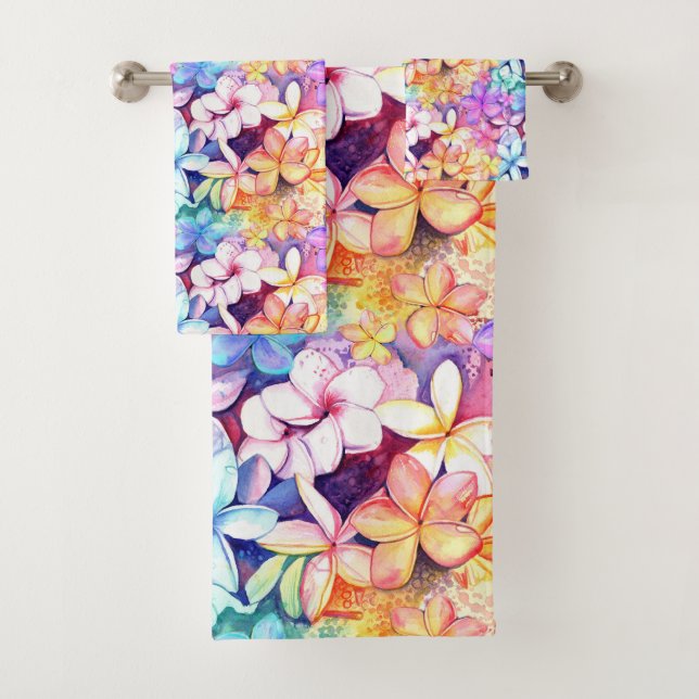 Ensemble de serviettes de bains Rainbow Plumeria H (En situation)