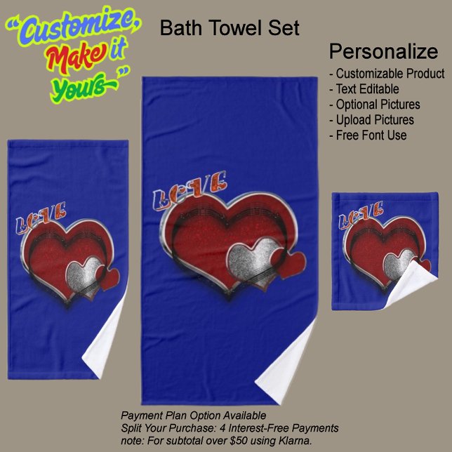 Ensemble de serviettes de toilette Heart Magic Roy (Heart Magic Bathroom Towel Set Featuring a Royal Blue Background.)