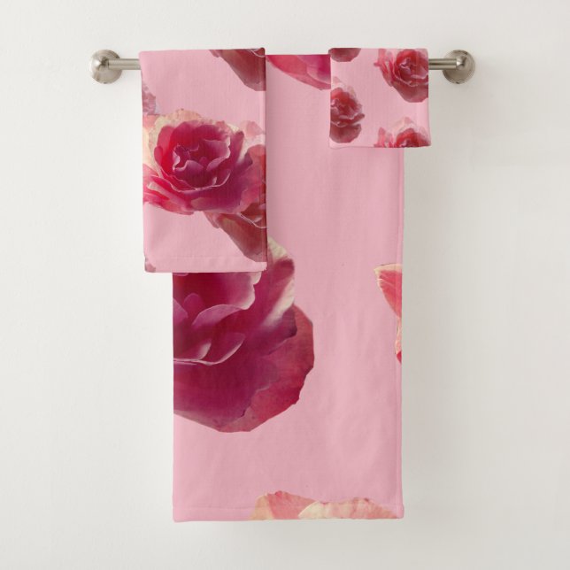 Ensemble de serviettes de toilette motif photo ros (En situation)
