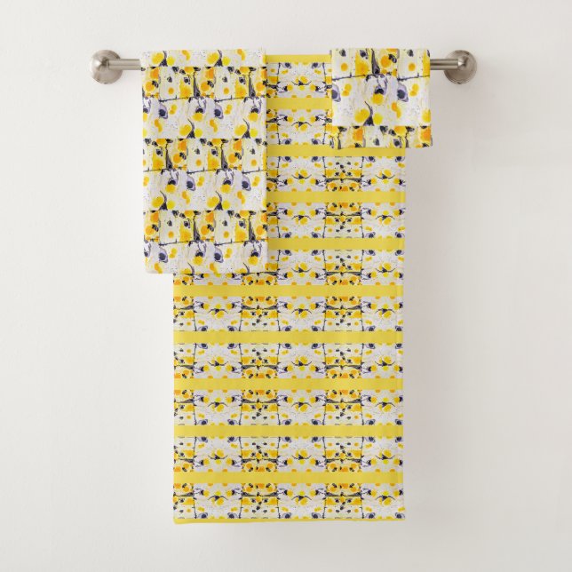 Ensemble de serviettes d'impression noir et jaune (En situation)