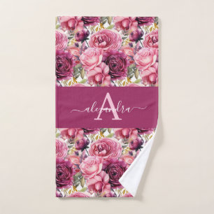 Ensemble de serviettes élégant à fleurs rose vif M