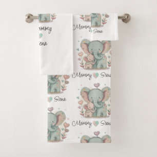 Ensemble de serviettes Eléphant Amour Personnalisé