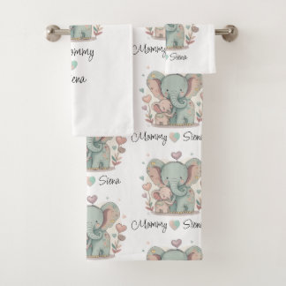 Ensemble de serviettes Eléphant Amour Personnalisé