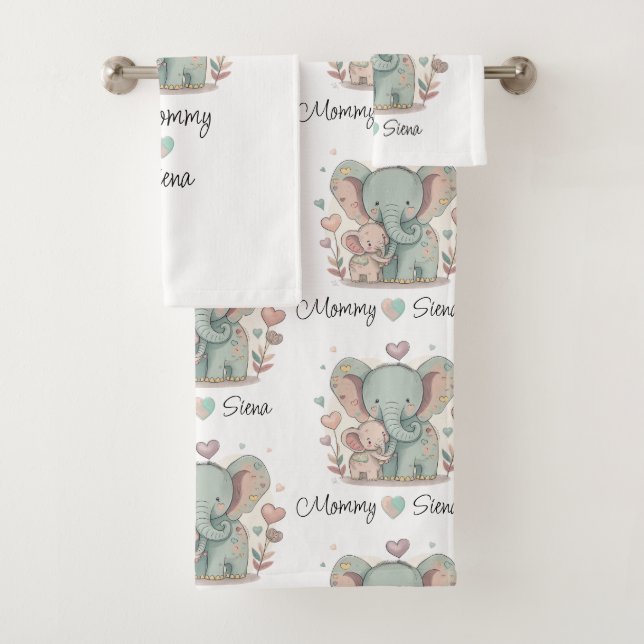 Ensemble de serviettes Eléphant Amour Personnalisé (En situation)