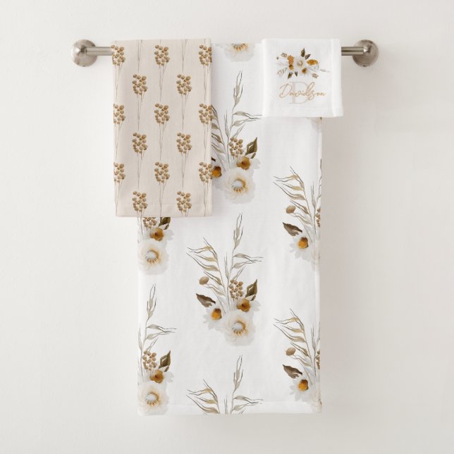Ensemble de serviettes en aquarelle Floral Monogra (En situation)