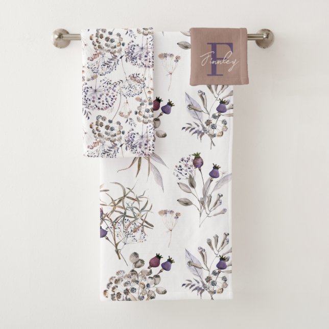 Ensemble de serviettes en aquarelle Floral Monogra (En situation)