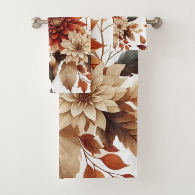 Ensemble de serviettes en cuivre et en tan à fleur (En situation)