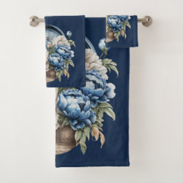 Ensemble de serviettes en pivoine Vintage bleu, bl