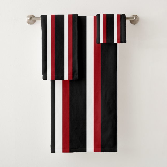 Ensemble de serviettes en rayures Noir Rouge Blanc (En situation)