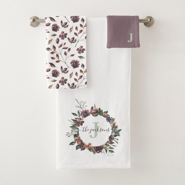 Ensemble de serviettes Floral Aquarelle Monogrammé (En situation)
