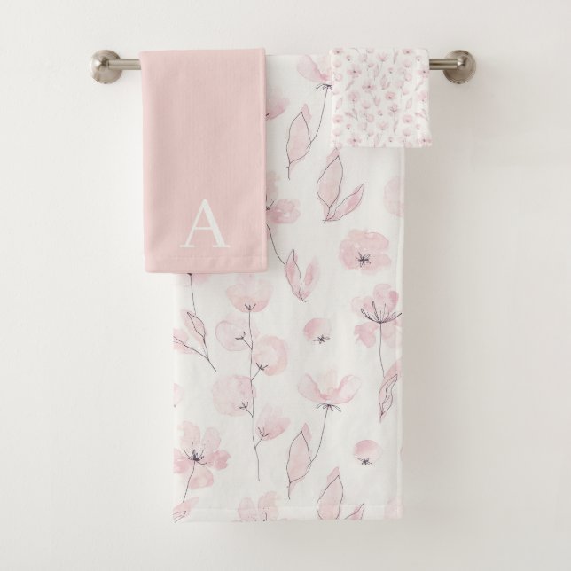 Ensemble de serviettes florales aquarelles monogra (En situation)