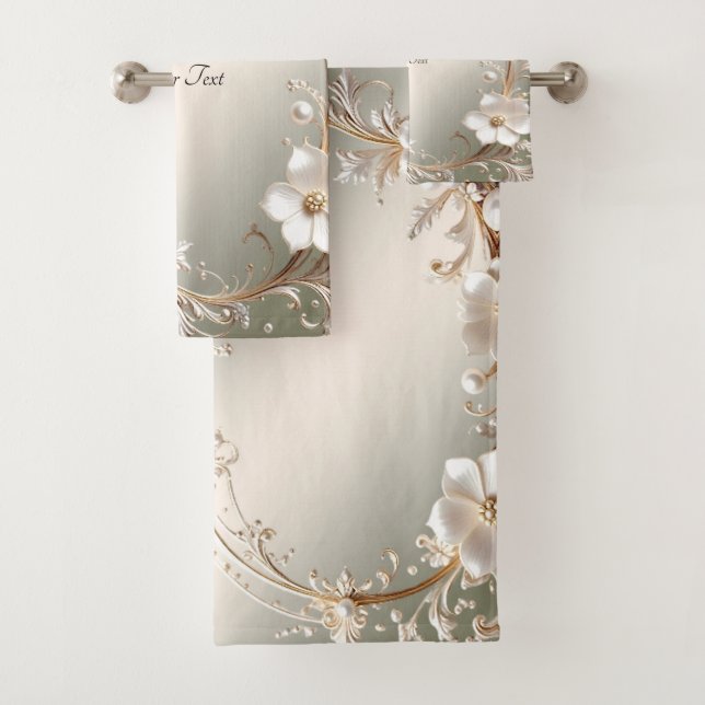 Ensemble de serviettes florales blanches ornées (En situation)