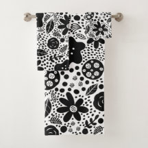 Ensemble de serviettes florales noires et blanches