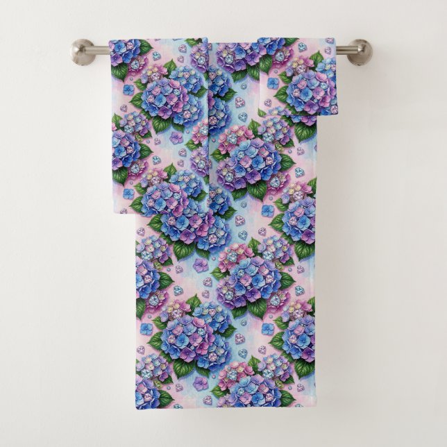 Ensemble de serviettes hydrangeas et diamants chic (En situation)