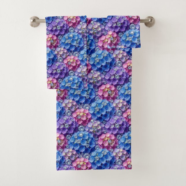 Ensemble de serviettes hydrangeas et diamants chic (En situation)
