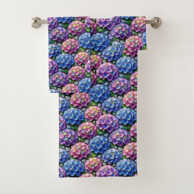 Ensemble de serviettes hydrangeas et diamants chic (En situation)