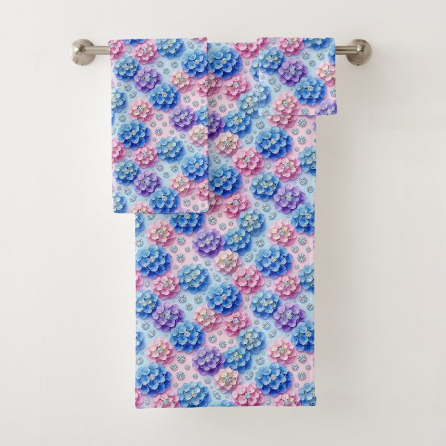 Ensemble de serviettes hydrangeas et diamants chic (En situation)