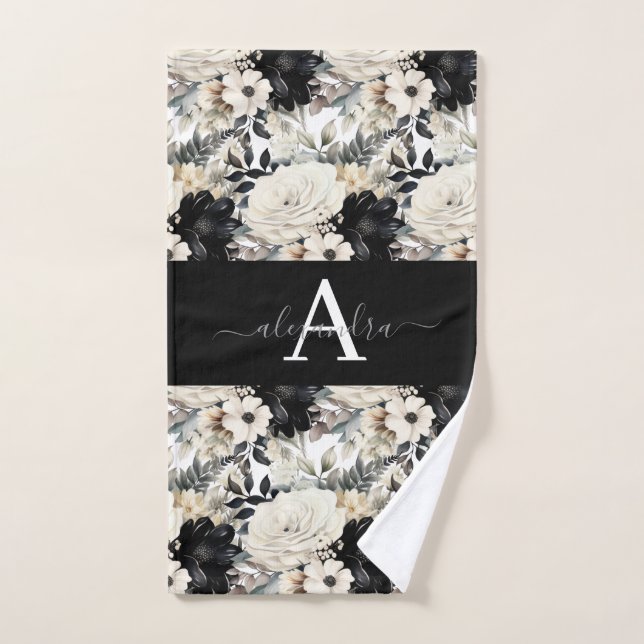 Ensemble de serviettes modernes noir et blanc mono (Serviette à main)