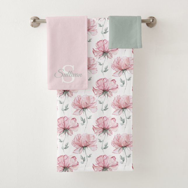 Ensemble de serviettes monogrammées à motif floral (En situation)
