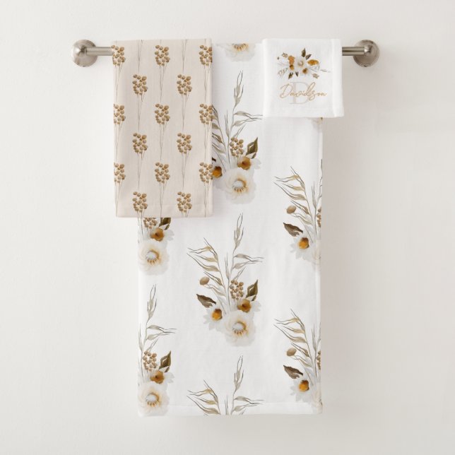 Ensemble de serviettes monogrammes à motif floral  (En situation)