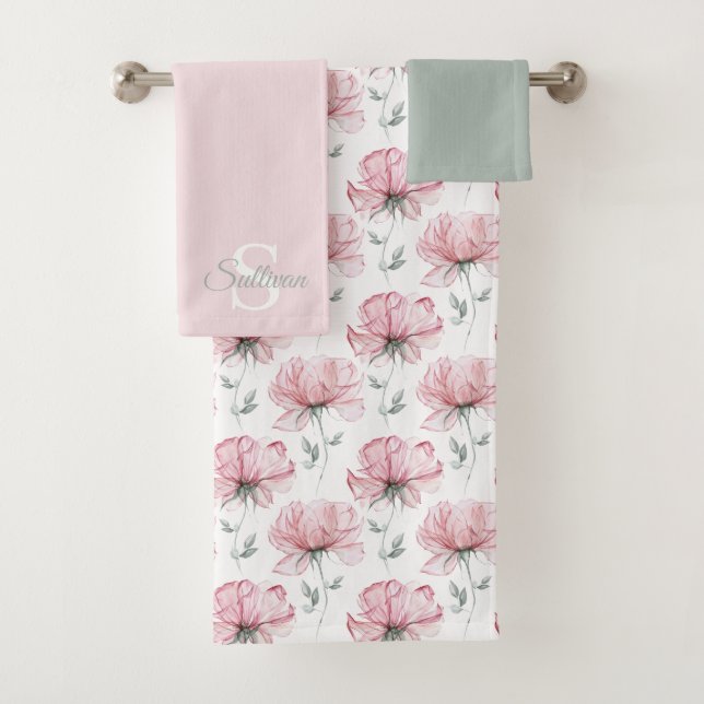 Ensemble de serviettes monogrammes à motif floral  (En situation)