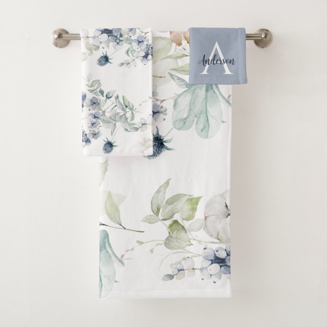 Ensemble de serviettes monogrammes florales bleu p (En situation)
