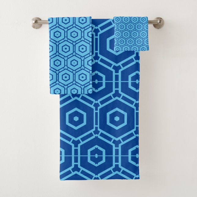 Ensemble de serviettes - Motif Hexagon en Blues (En situation)