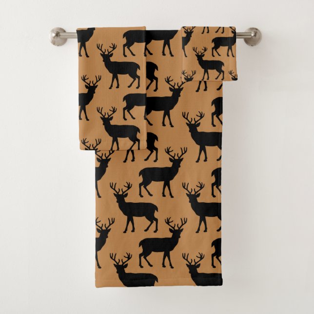 Ensemble de serviettes noires brun motif de cerf (En situation)