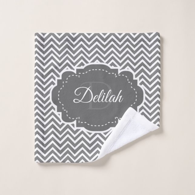 Ensemble de serviettes personnalisé Grey Chevron (Gant de toilette)