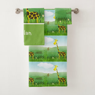 Ensemble de serviettes pour garçon Girafe Monogram