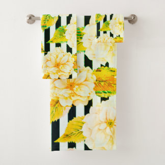 Ensemble de serviettes rayées jaune, noir et blanc