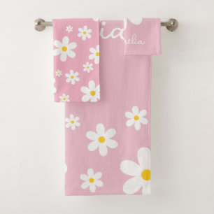 Ensemble de serviettes rose pâle et blanc fleuri