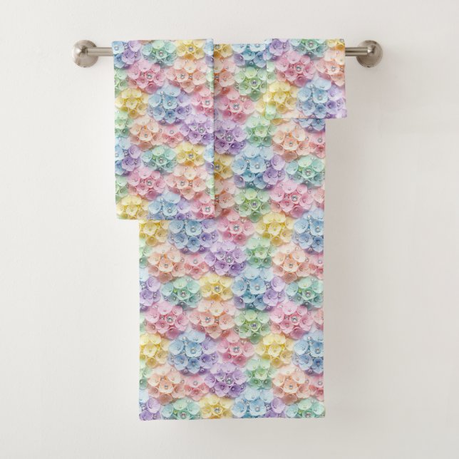 Ensemble de serviettes Spring Pastel Hydrangeas et (En situation)