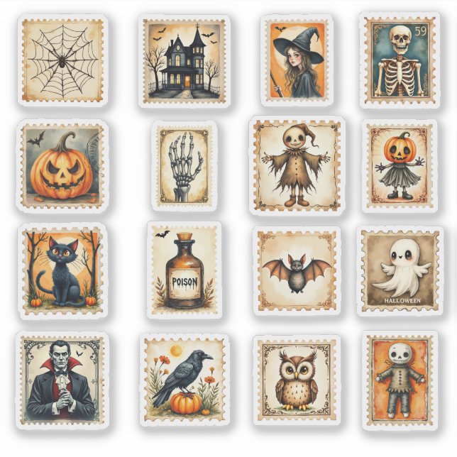 Ensemble de stickers de style timbres-poste Hallow (Devant)