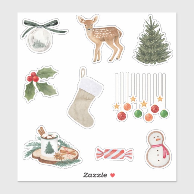 Ensemble de stickers festifs de Noël mignons (Feuille)