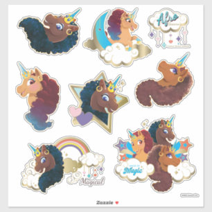 Ensemble de stickers magiques Afro Licorne