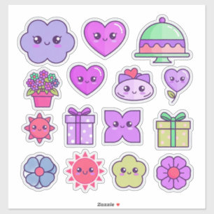 Ensemble de stickers mignons Kawaii avec des cœurs