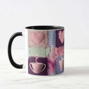 Ensemble de tasses patchwork cœur en tricot rose C