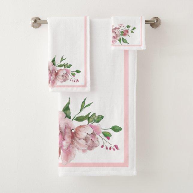 Ensemble floral de serviette de salle de bains (En situation)